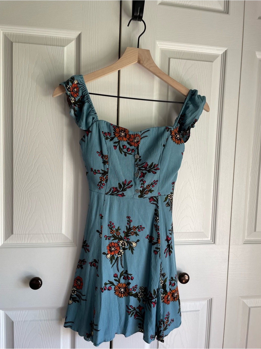 Lulu's Teal Floral Ruffle Strap Mini Dress